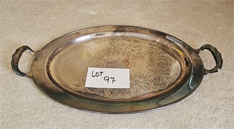 W.M Rogers Paul Revere Repro Silver Plate Embossed Scroll Handled Serving Tray