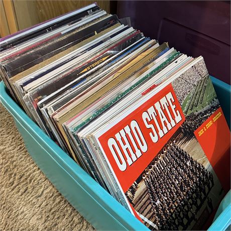 Tote of Mixed Vinyl Records - OSU Marching Band, Big Band, Christmas and More