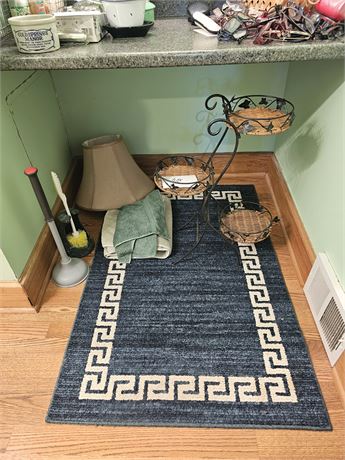 Mixed Bathroom Decor Lot - Rug / Plant Stand & More