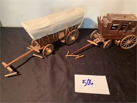Wooden Models Stagecoach And Covered Wagon