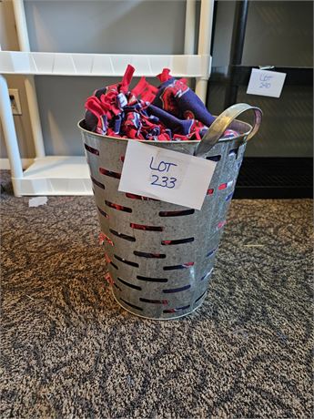 Galvanized Metal Waste Basket with Indians Throw Blanket