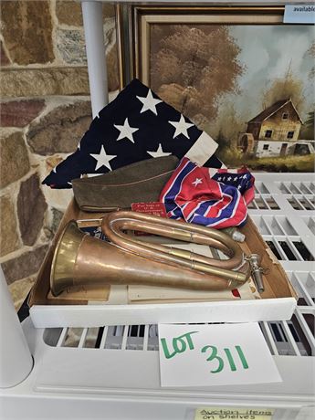 Military Items - Brass Bugle / Hat / Flag & More