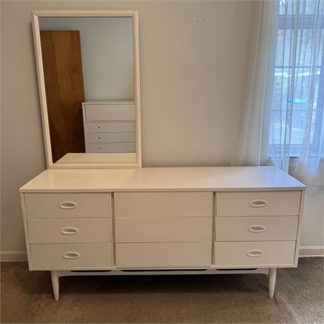 Dixie Mid-Century Modern Painted Walnut Dresser w/ Mirror - 64 x 18.5 x 30"T