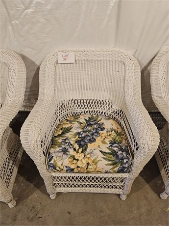 White Plastic Wicker Chair With Cushion