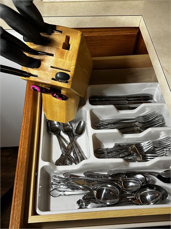 Imperial Stainless Silverware and Forsehner Knives and block