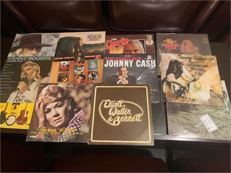 Charlie Rich, Charley Pride, Conway Twitty, Johnny Cash, Kenny Rogers Album Lot