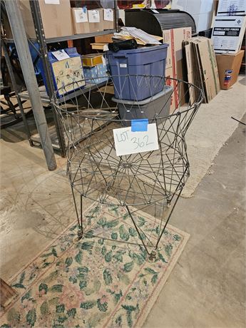 Vintage Wire Folding Laundry Basket on Wheels