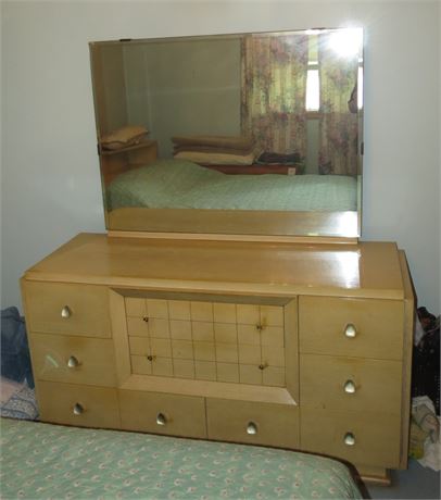 MCM Blonde Dresser With Mirror