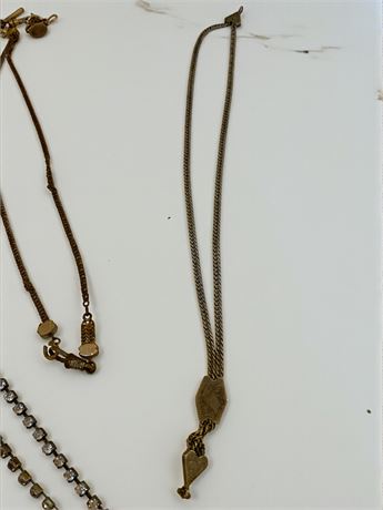 Long Rhinestone Necklace, Spiral Chain Necklace, Pocket Watch Chain W/Fob