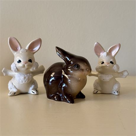 Goebel Bunny Figurine & Pair of Vintage Ceramic Bunnies
