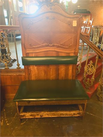 Cushioned Oak Hall Bench W/French Louis XV Style Rococo Bed Frame Back
