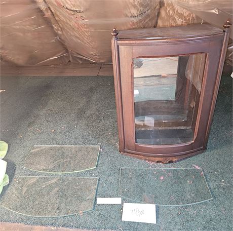 Antique Wood Barber's Cabinet - Bow Front with Glass Shelves