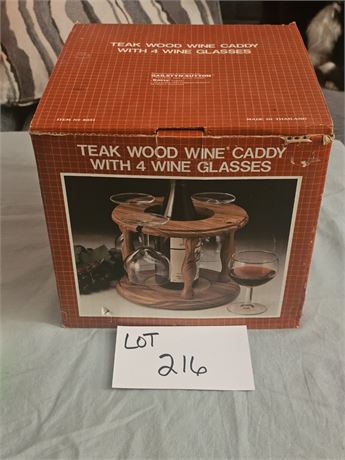 Teakwood Wine Caddy With 4 Glasses