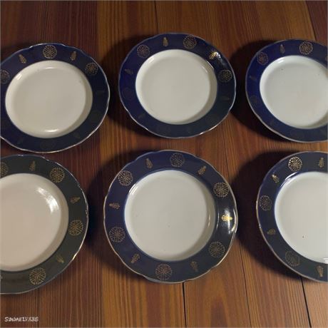 Cobalt Blue & Gold Enamel Christmas Plate Set of 6