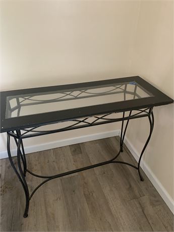 Black Metal Console Or Sofa Table With Wood & Glass Top