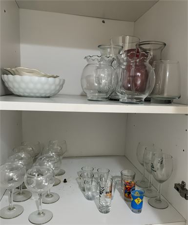 Lenox Symphony Pattern Centerpiece Bowl, Souvenir Shot Glasses, Wine Glasses