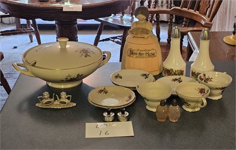 Mixed Kitchen- Bella Rose Teacups & Saucers, Pink Depression S&P Set,Gemco Spice