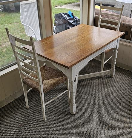 Wood Kitchen Table W/ Two Highback Wood Chairs