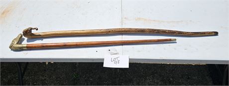 Vintage Walking Sticks- Carved Elephant & Horse