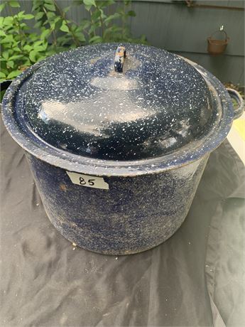 Vintage Enamel Canning Pot with Metal Basket