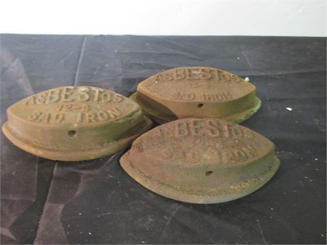 3 Vintage Genuine Marked ASBESTOS Cast Sad Irons