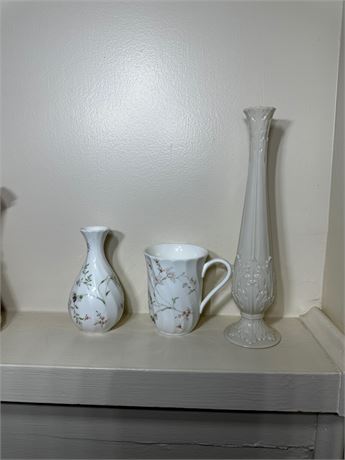 Lenox Vase and Two White Wedgewood China pieces