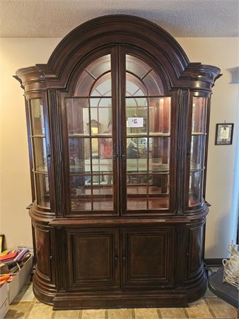 Lighted Solid Wood China Cabinet With Linen Drawer & Storage