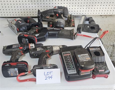 Craftsman Power Tool Lot- Jig Saw, Trim Saw, Drills, Batteries & Charger & More