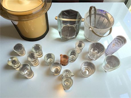 Vintage Ice Buckets & Shot Glass Lot