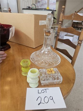 Crystal Decanter, Godinger Trinket Box & Boyd Glass Toothpick Holders