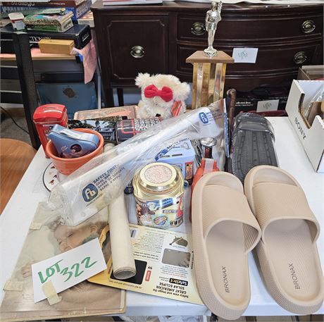 Mixed Misc Lot : Shower Shoes / Tins / Trophy & More