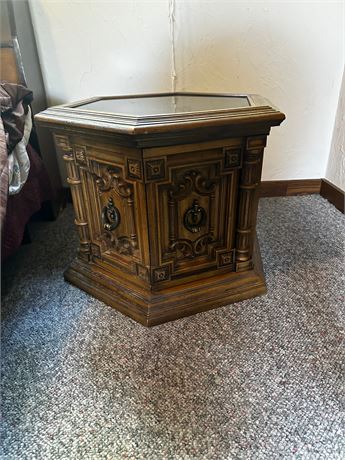 Vintage 2 door Octagon Side Table, Glass top