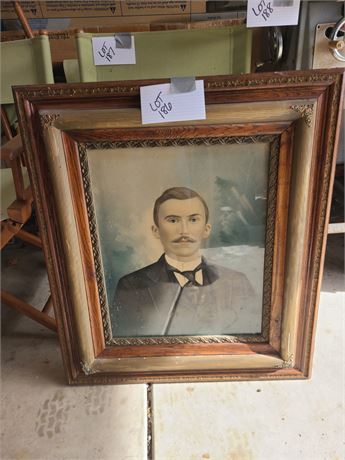 Antique Victorian Era Portrait in Carved Wood Frame