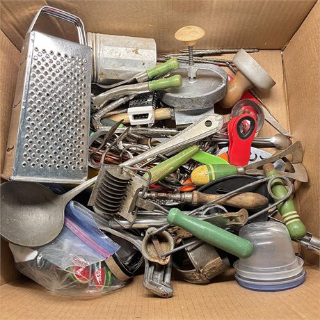 Box of Mixed Kitchen Utensils