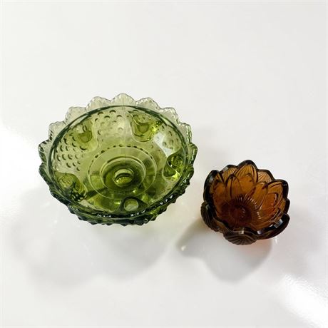 Fenton Colonial Green Hobnail Centerpiece Candle Holder