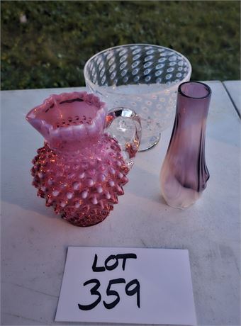 Fenton Cranberry Opalescent Hobnail Syrup Pitcher, & More