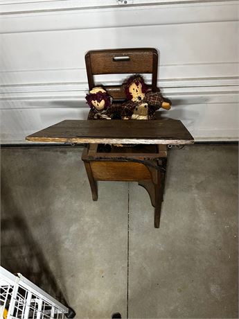 Vintage School Desk and Raggedy Ann and Andy Dolls