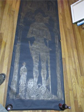 Vintage 8 ' Rare Medieval Art Rubbing Gold on Black Original