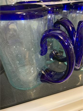 Hand Blown Blue Glass Coffee/Tea Mugs From Mexico