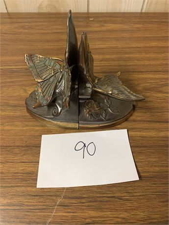 Cast Metal Bronze Finish Butterfly Shaped Book Ends Art Nouveau Style