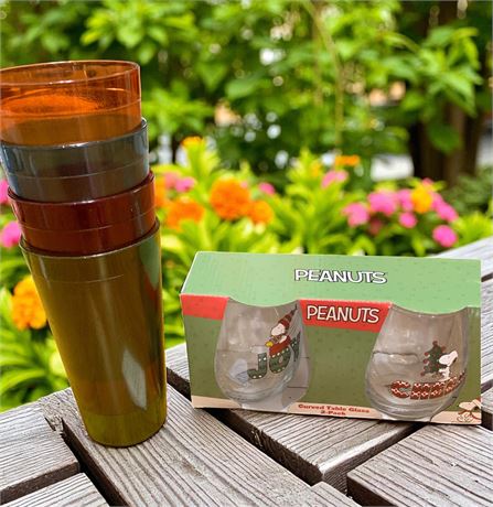 Peanuts SNOOPY Tulip Glass Set of 2 & 4 Pc Multicolor Acrylic Tumbler Set