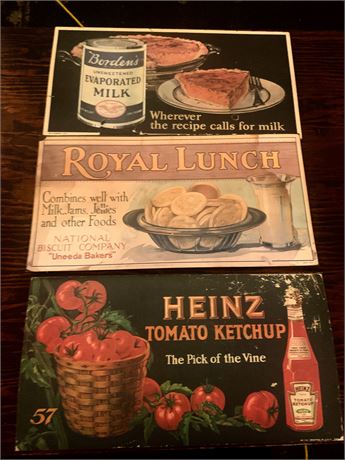 Cardboard Signs Borden's Evaporated Milk, Royal Lunch, Heinz Tomato Ketchup