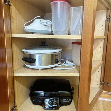 Kitchen Cabinet Contents- Hamilton Beach Meal Maker, Crock Pot, Etc.