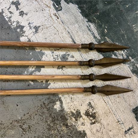 Set of 4 - Ornamental Metal Tipped Wood Spears - 66"L