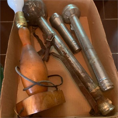 Wooden Bowling Pin Lamp & Flashlight Lot
