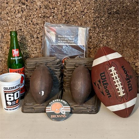 Vintage Football Items - Bookends, Wilson Football, Browns Items