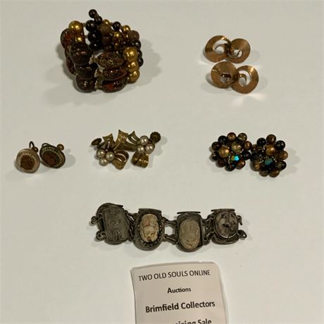 Coro Aurora Borealis Beaded Cluster Clip-Ons, Egyptian Revival Scarab Bracelet