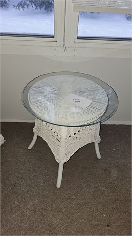 White Wicker Table With Glass Top