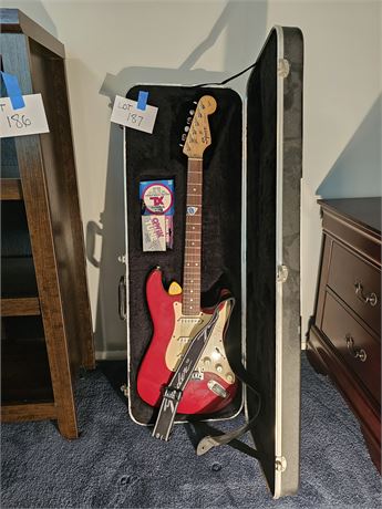 Fender Squire Stratocaster - Electric Guitar with Carrying Case & More