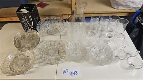 Mixed Glass Lot : Plates / Cups / Pitcher & Much More